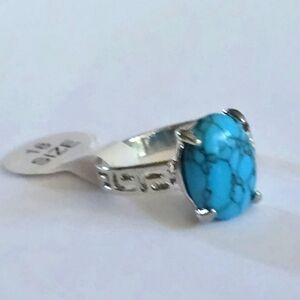 TURQUOISE OCEAN BLUE HOWLITE POLISHED CABECHON NEW SIZE 8 RING
